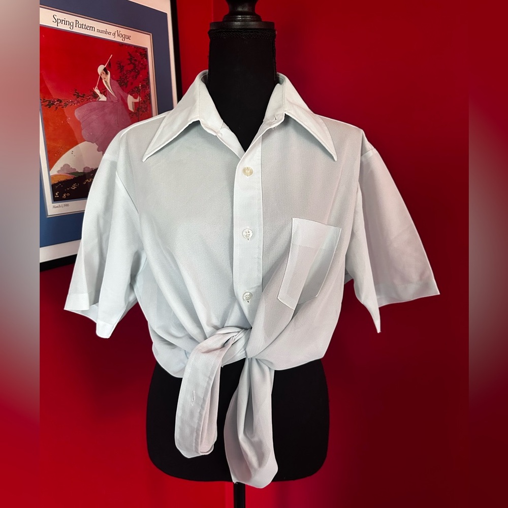 Vintage 1970s Branford Light Blue Button Up Short Sleeve Shirt 👕